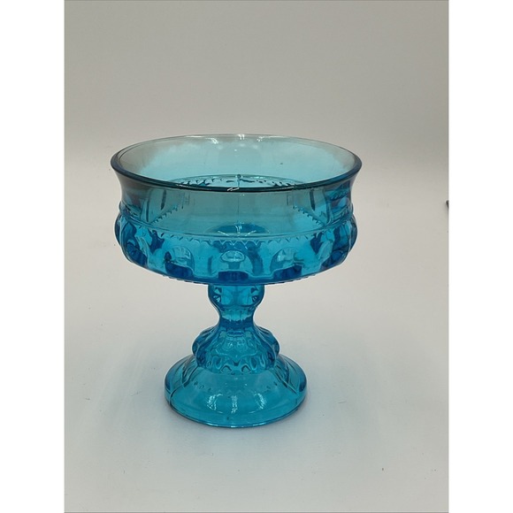 Indiana Glass Other - Vintage INDIANA GLASS Kings Crown Aqua Blue Thumbprint Pedestal COMPOTE Bowl
